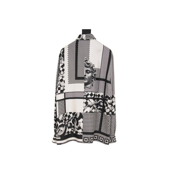 Verscae Mens Button Down Size Shirt 40 15 3/4 Black White Silk Medusa Print - Picture 7 of 11